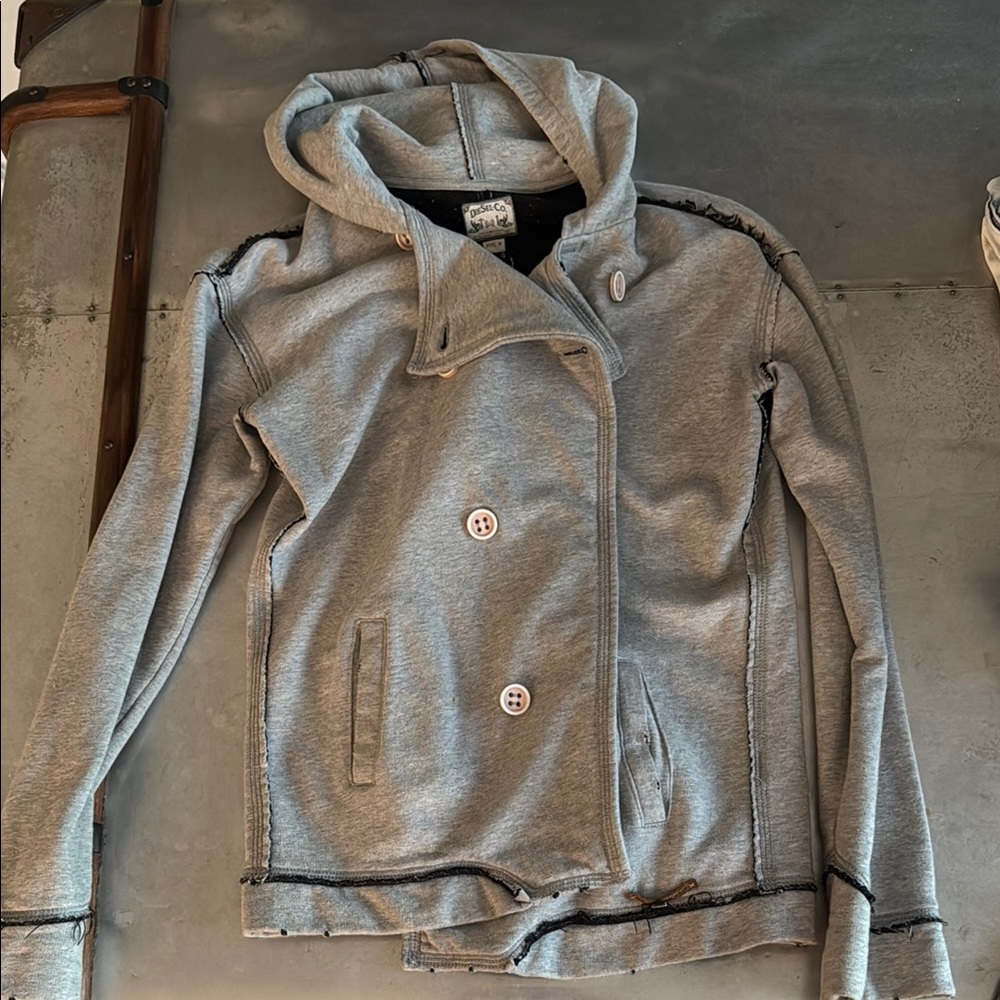 Gray Double-Breasted Hoodie Jacket